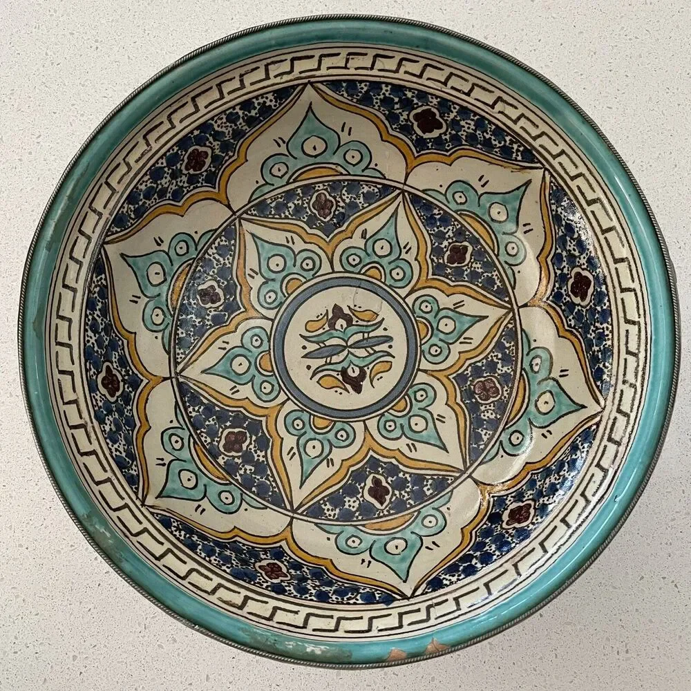 Moroccan‎ Ceramic Bowl with Lid Tajine from Fez Polychrome Fes Naji